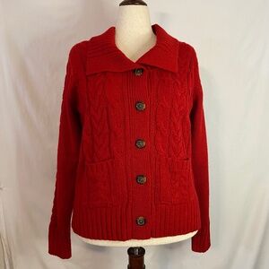 Red St John's Bay Button Down Cable Knit Cardigan Size XL